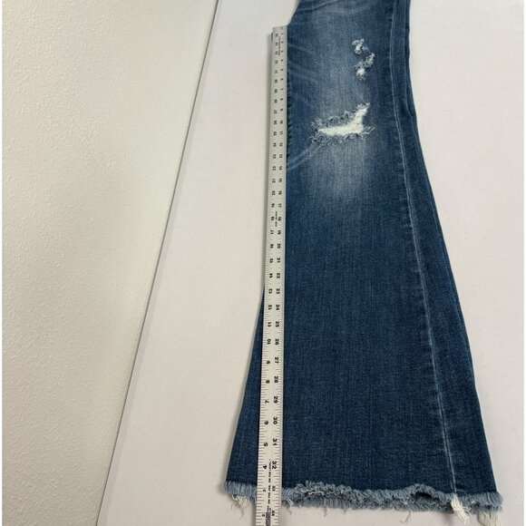 Judy Blue Flare Jeans Button Fly Size 11 30 Blue Denim Frayed High Rise Hippie - Picture 9 of 11